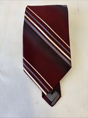 Paul Dione Silk Neck Tie Burgundy Stripe